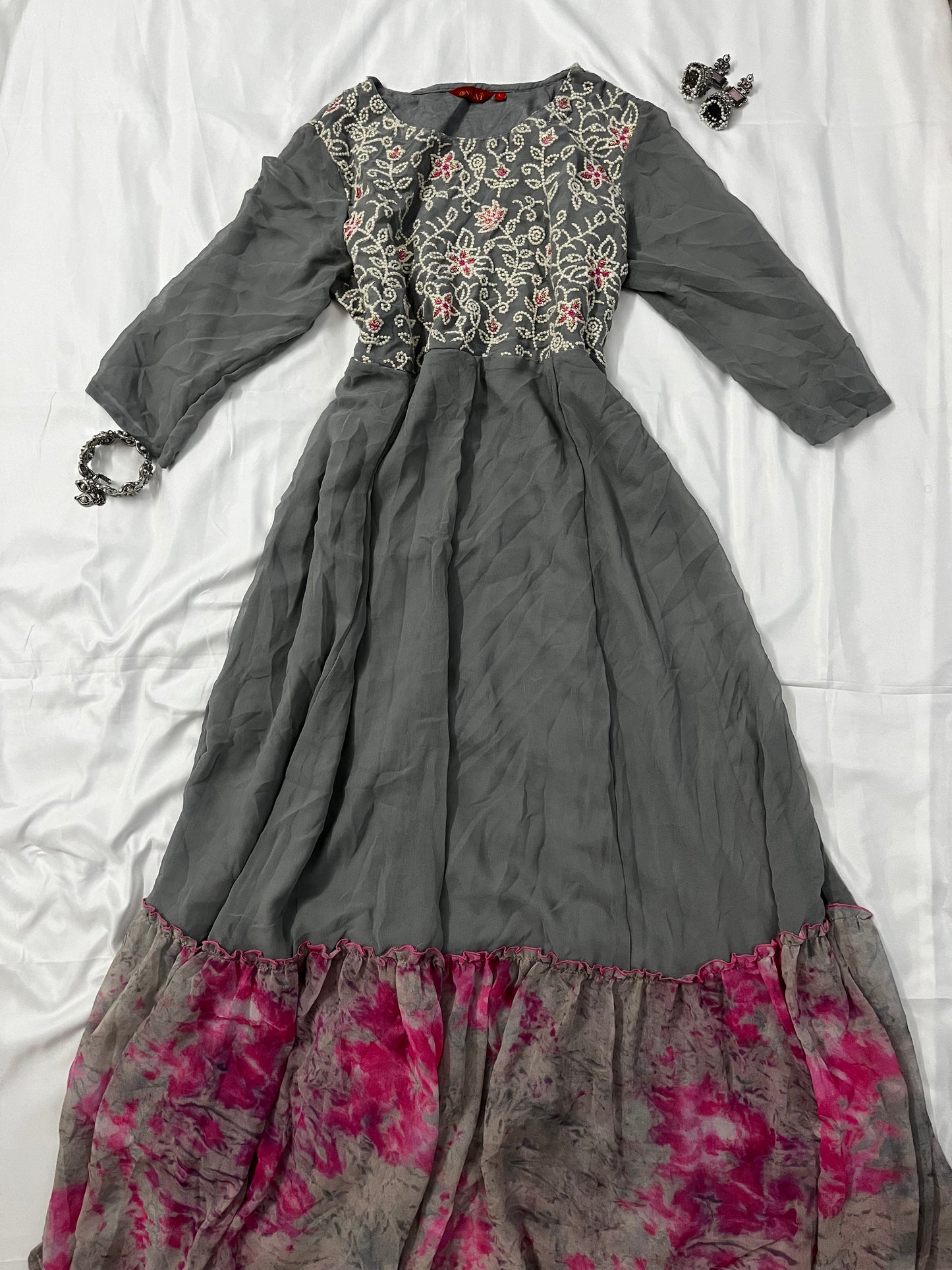 Grey and pink Anarkali ethnic suit | Size: XL