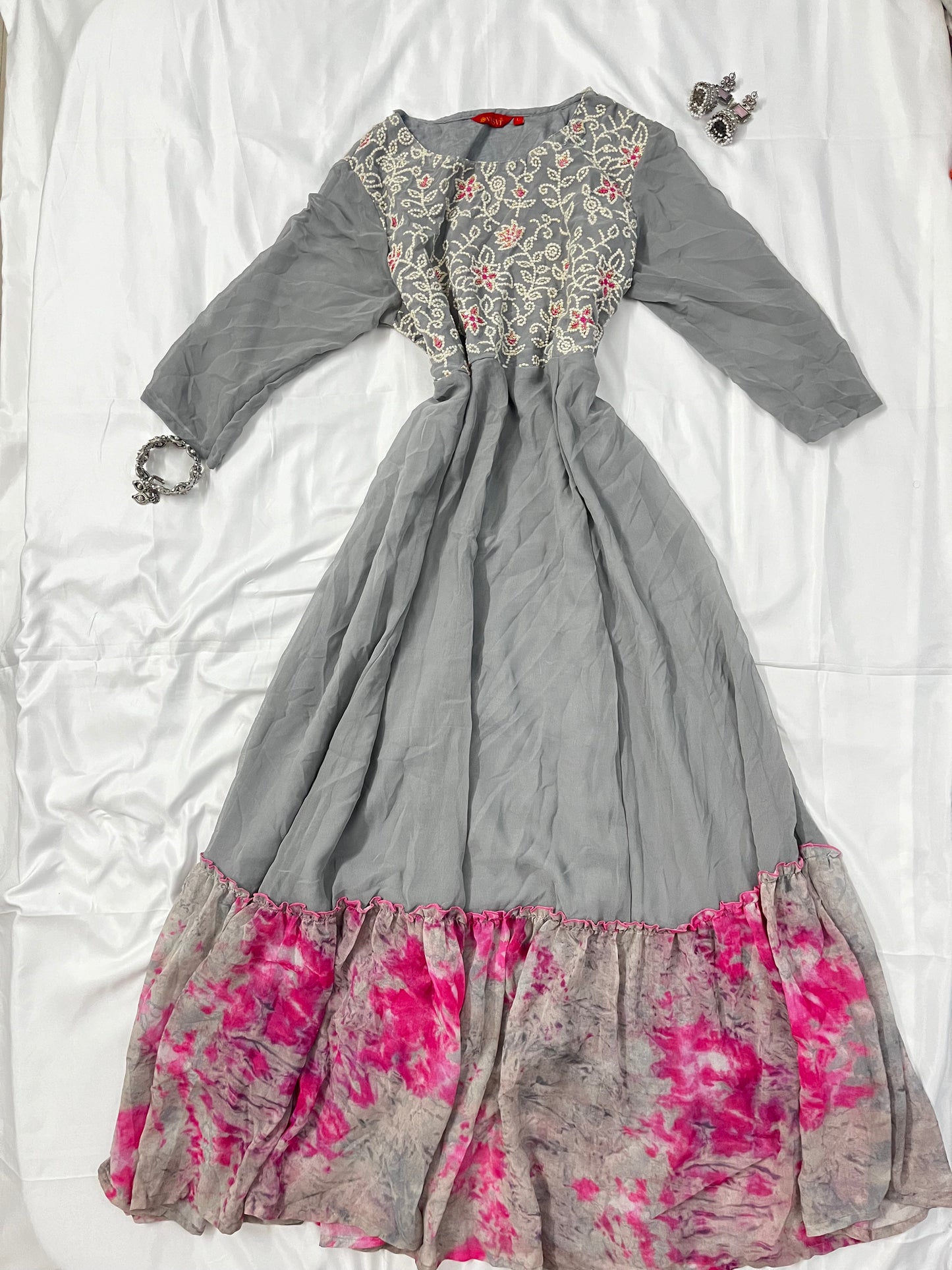 Grey and pink Anarkali ethnic suit | Size: XL