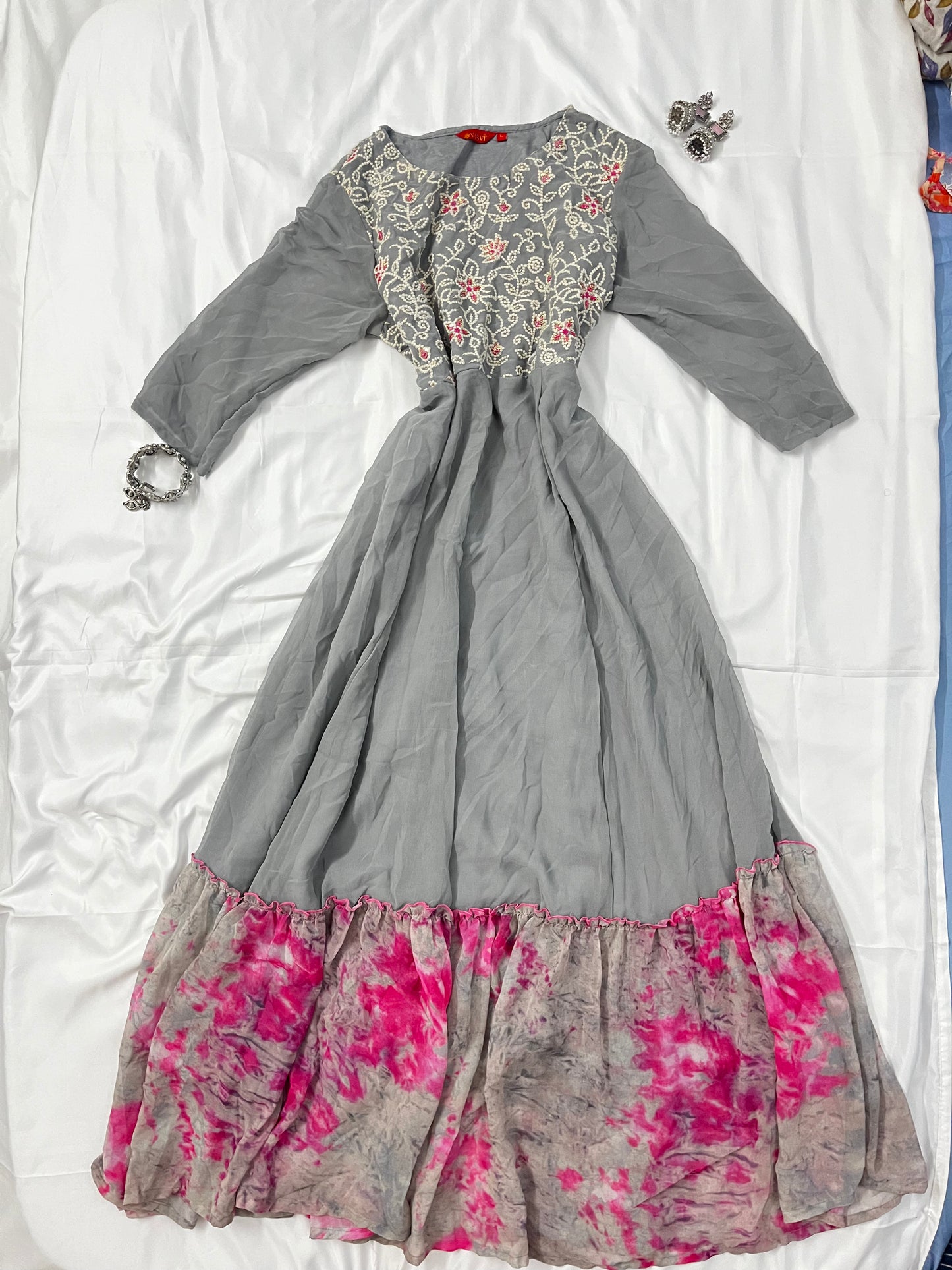 Grey and pink Anarkali ethnic suit | Size: XL