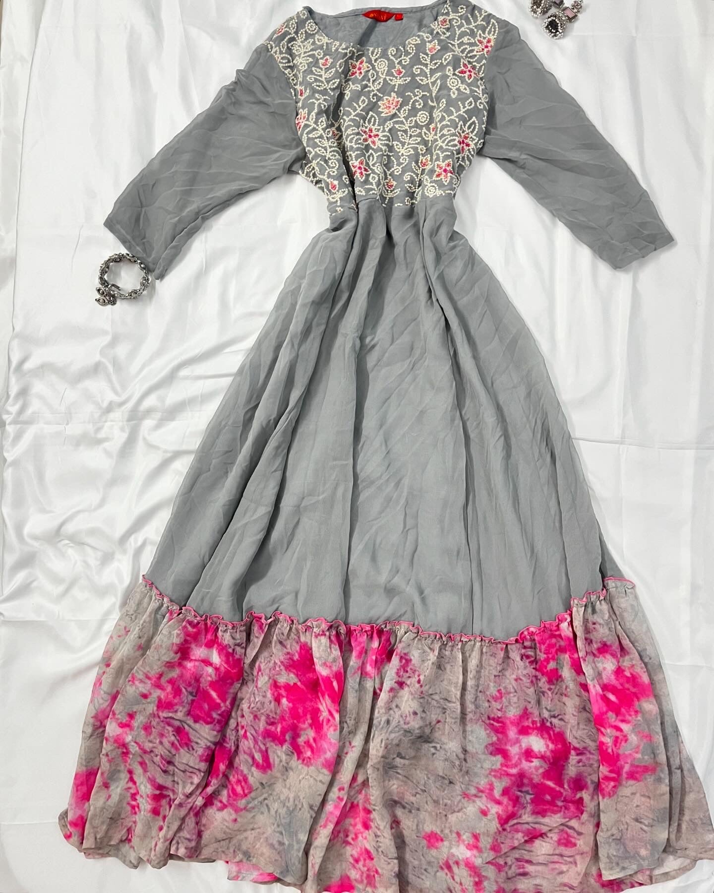 Grey and pink Anarkali ethnic suit | Size: XL