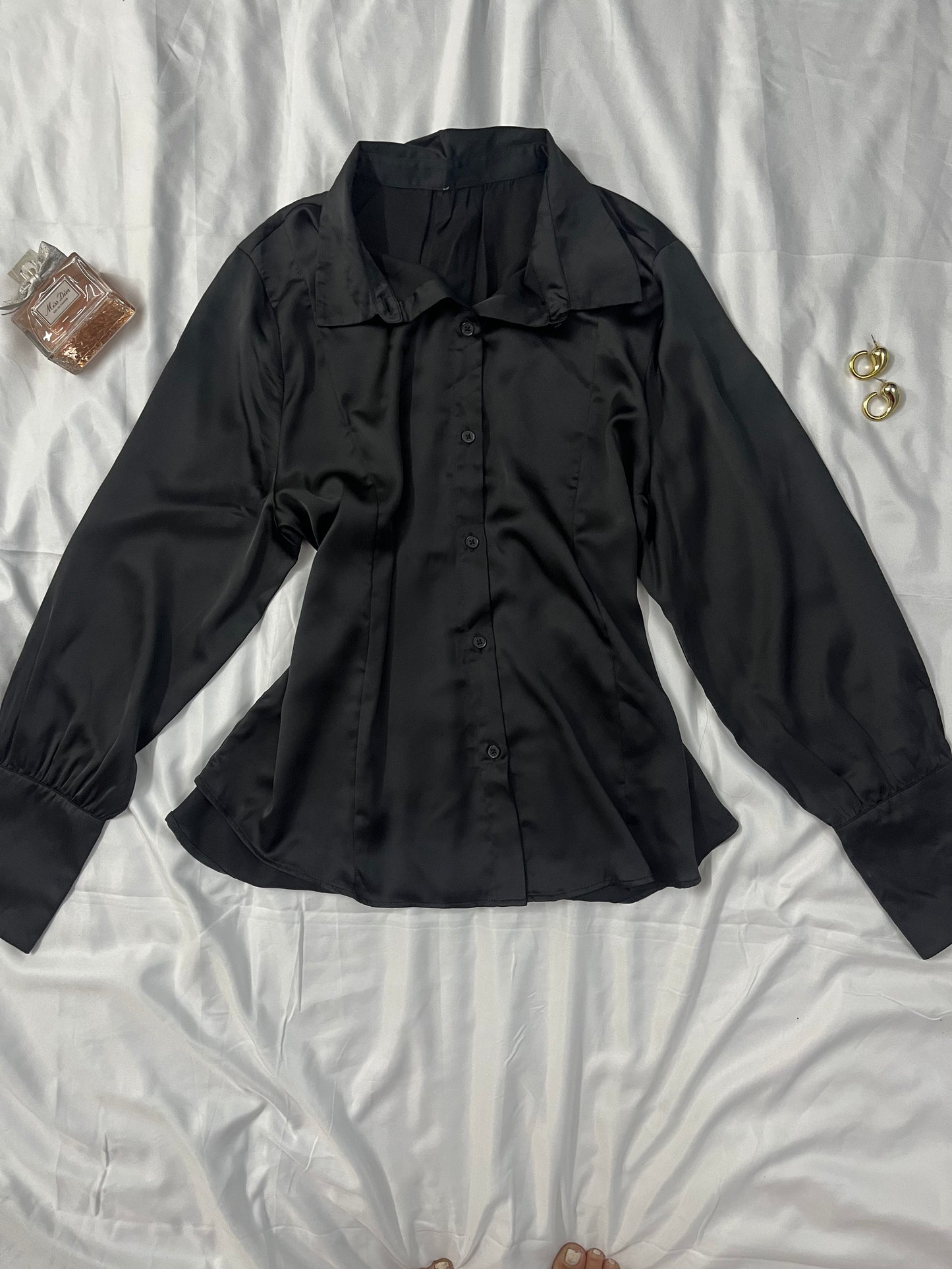 Oversized satin black shirt top