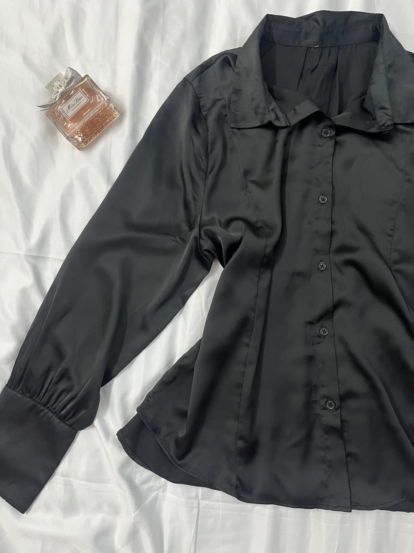 Oversized satin black shirt top