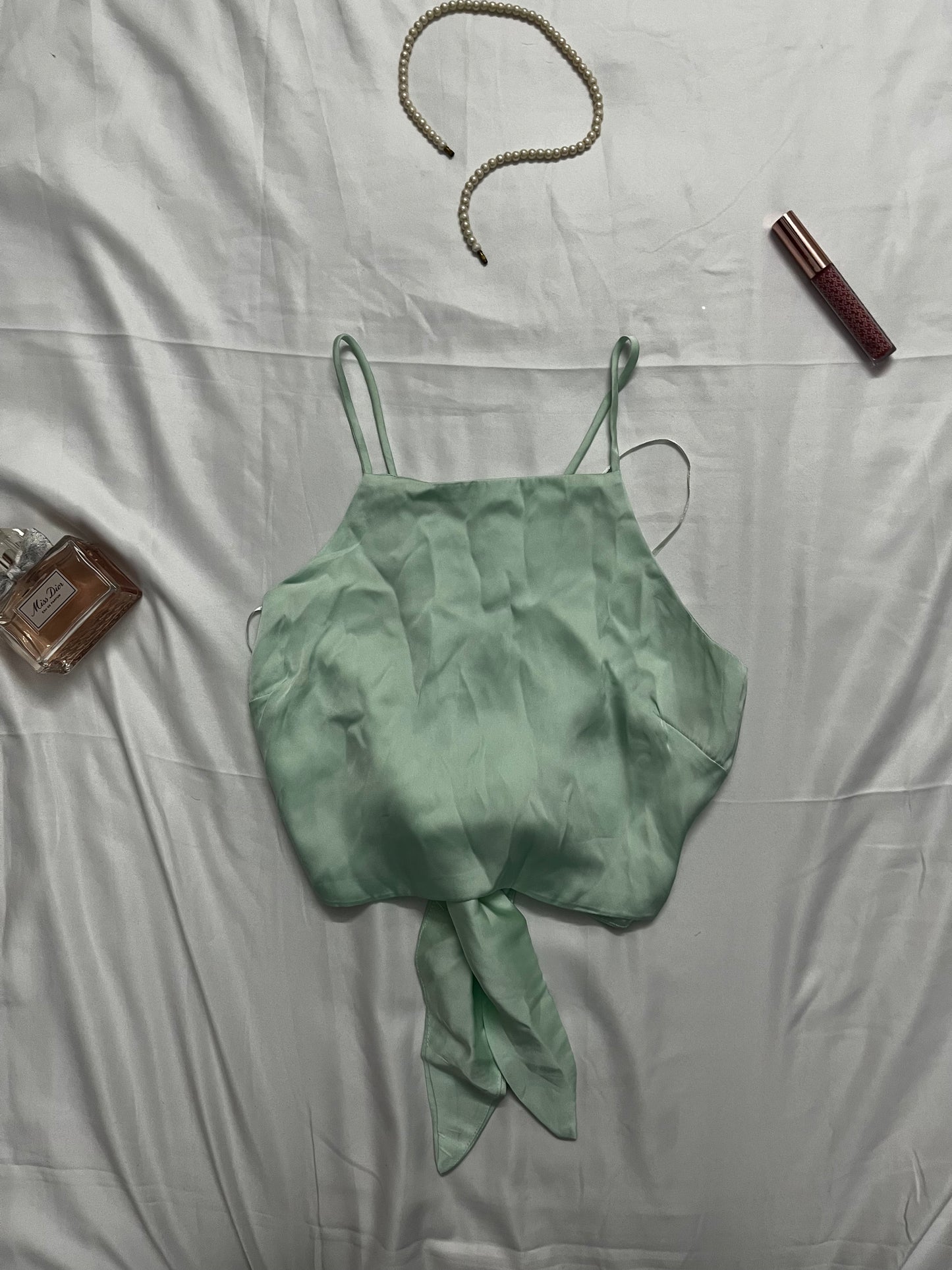 Sea green tie up bow top | Size: S-M