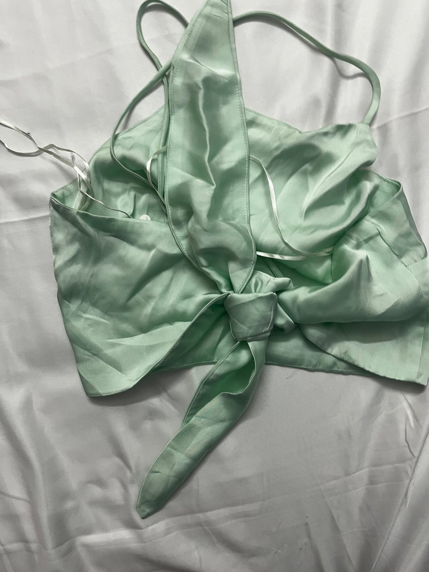 Sea green tie up bow top | Size: S-M