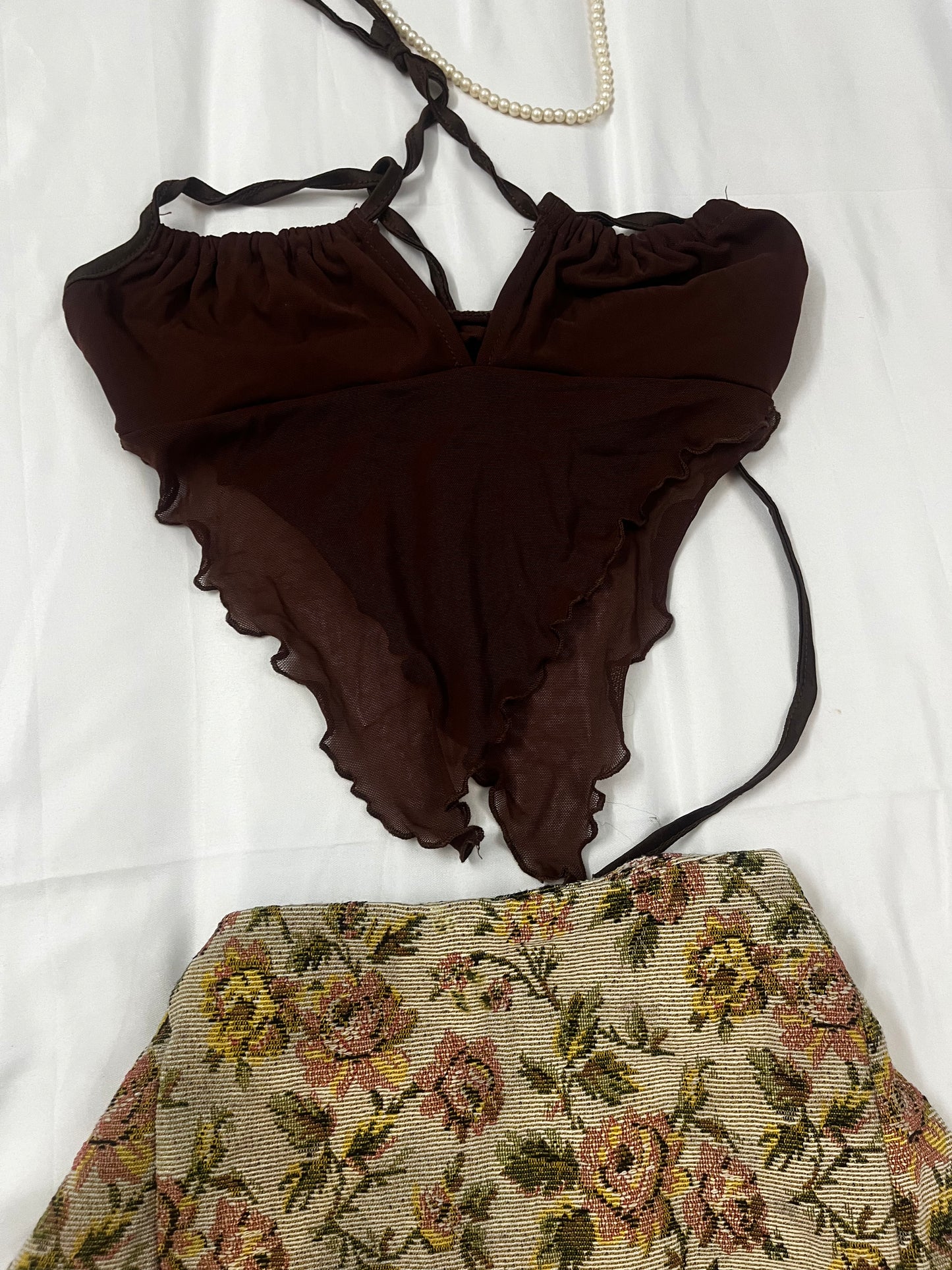 Brown scarf tie up top | Size: XS