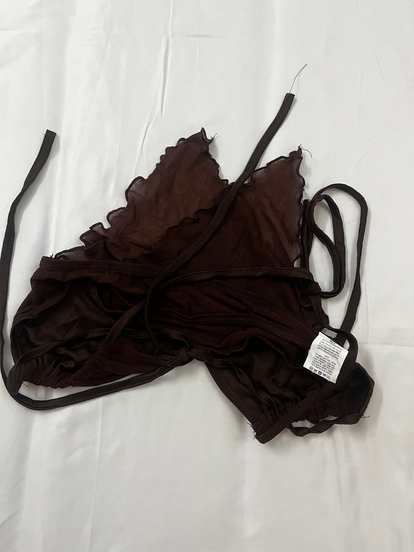Brown scarf tie up top | Size: XS