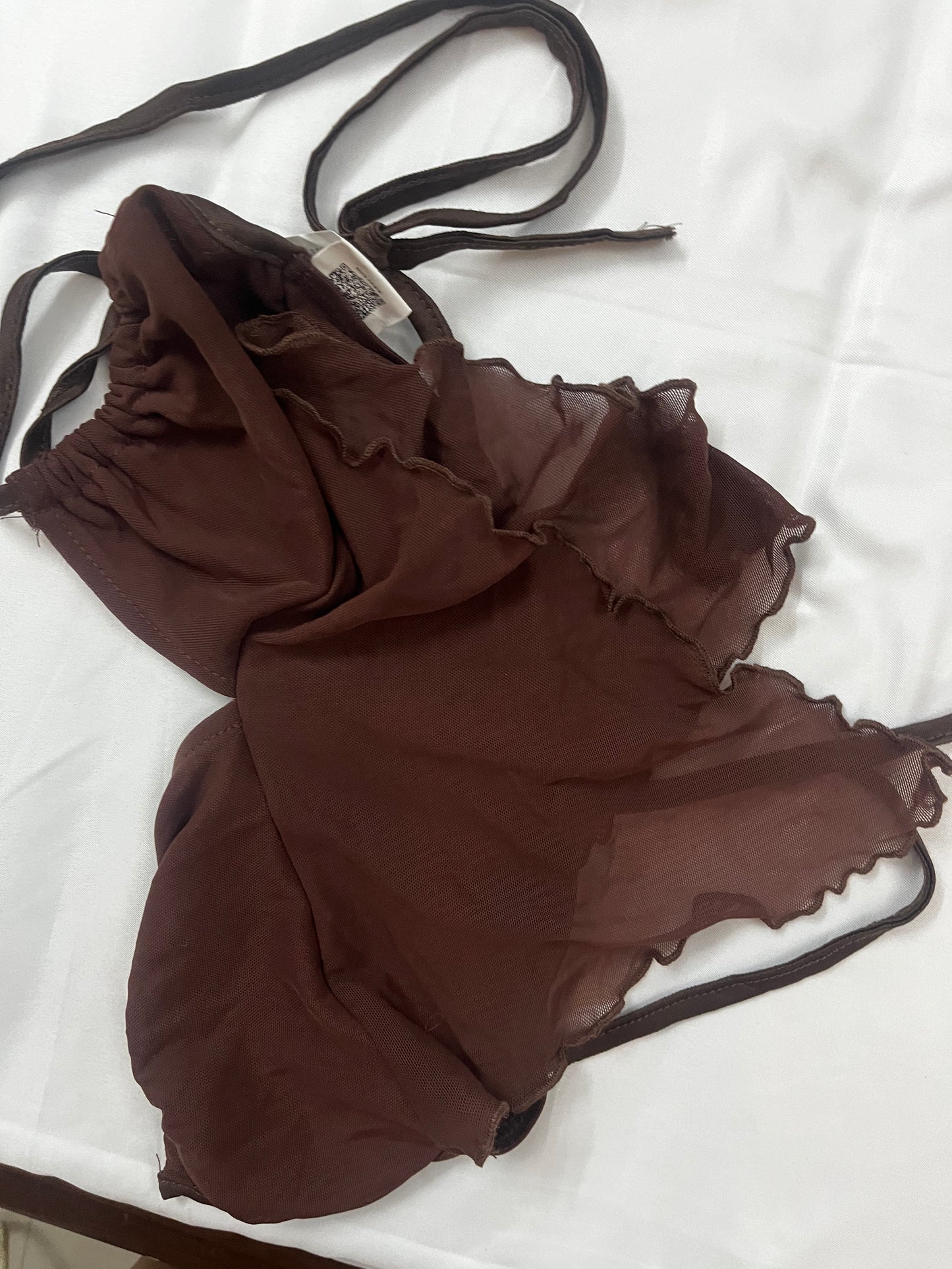 Brown scarf tie up top | Size: XS