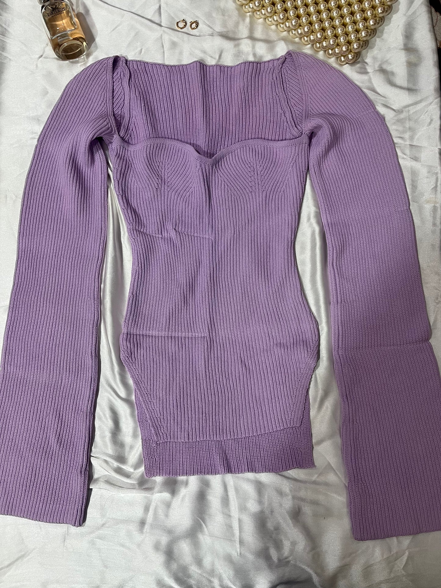 Lavender flared sleeves heart neck long top