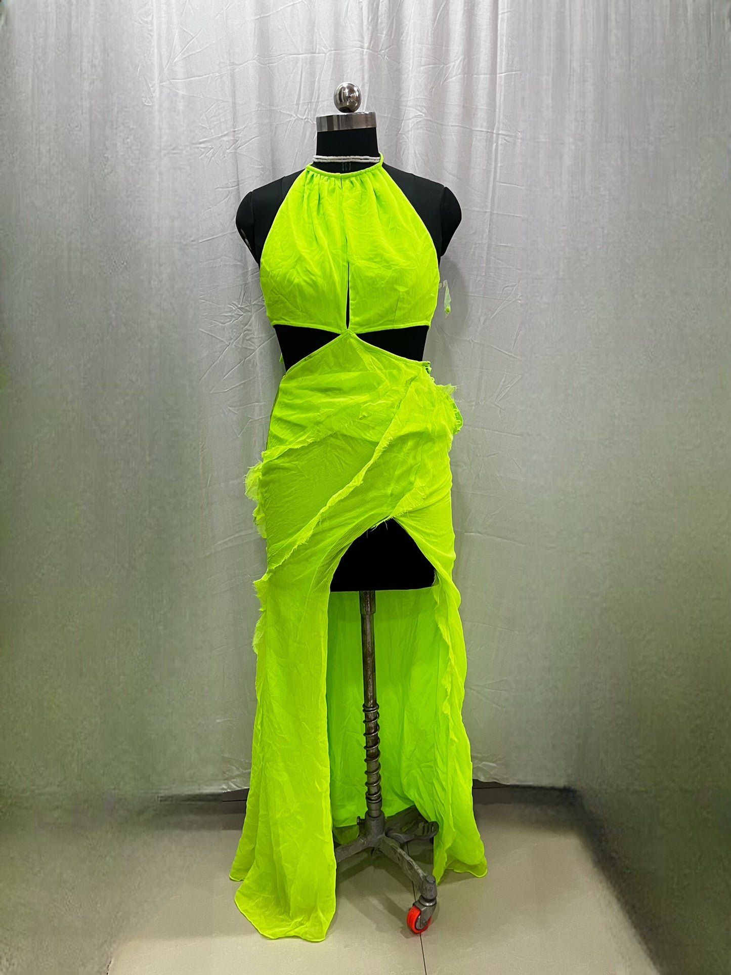 Neon ruffled cut out dress