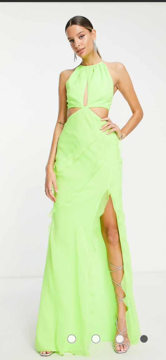 Neon ruffled cut out dress