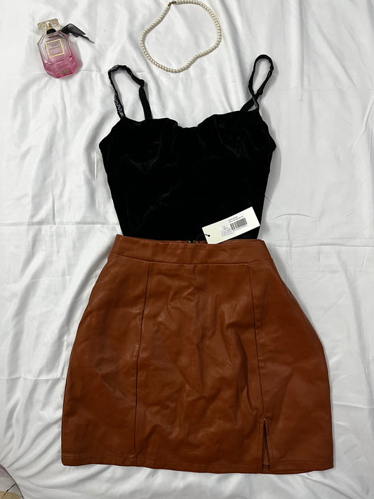 Velvet corset top and leather skirt set | Size: Medium