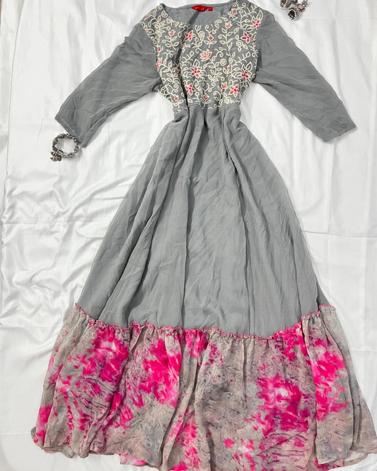 Grey and pink Anarkali ethnic suit | Size: XL