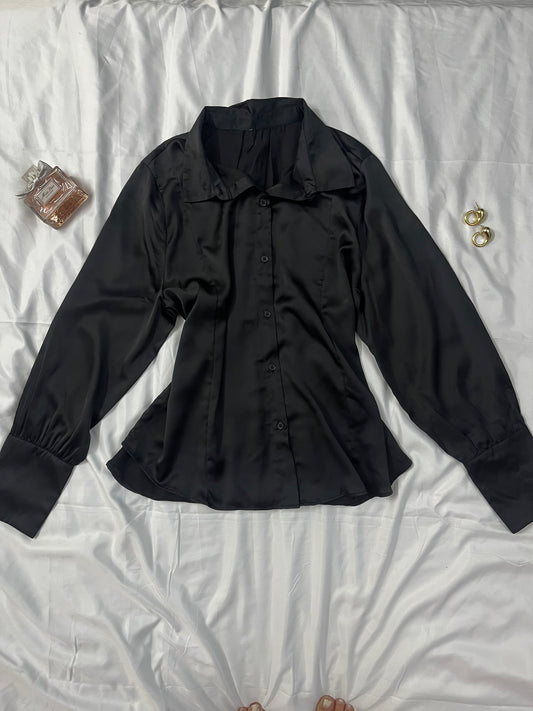Oversized satin black shirt top