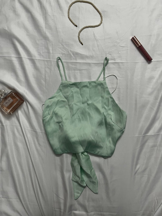 Sea green tie up bow top | Size: S-M