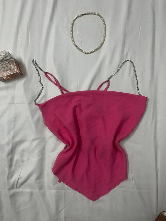 Barbie pink rhinestone strap scarf top | M-L