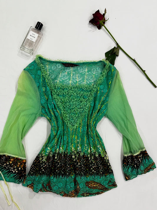 Green sea coded indie top